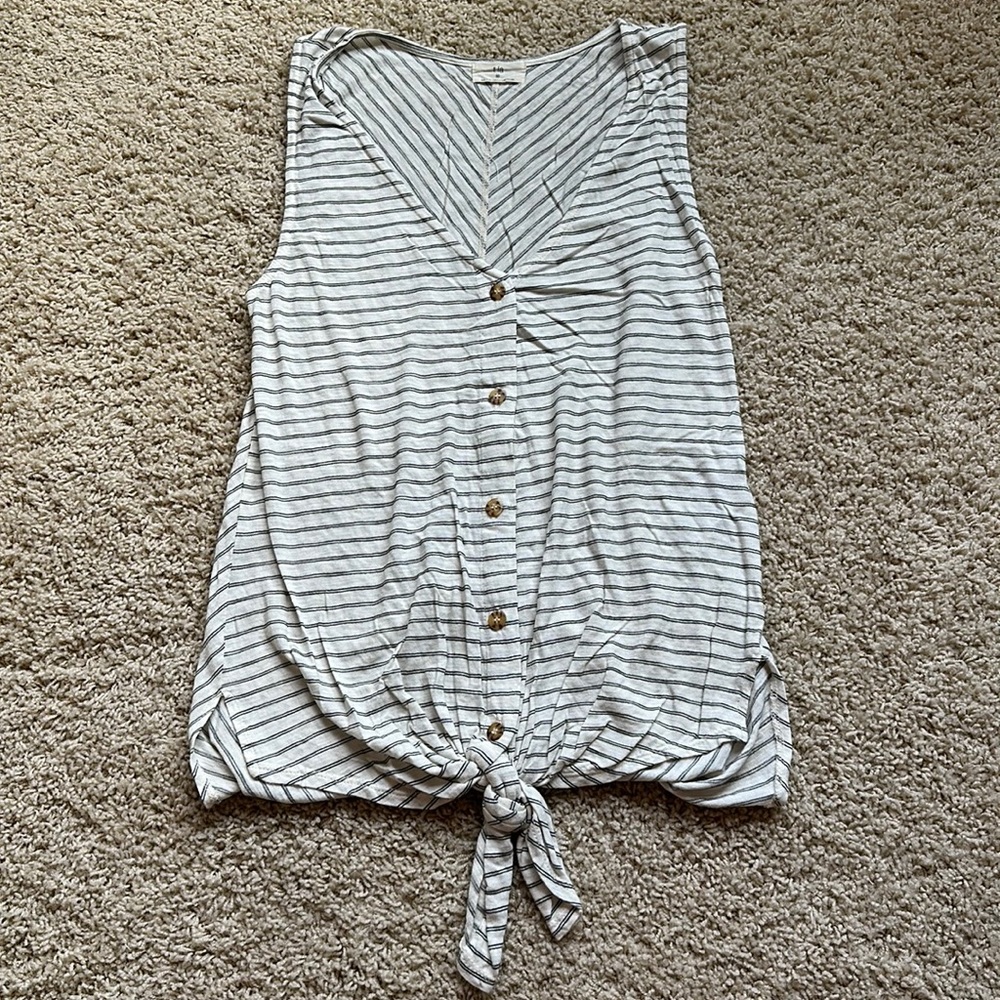 Anthropologie White and Gray Striped Sleeveless Blouse